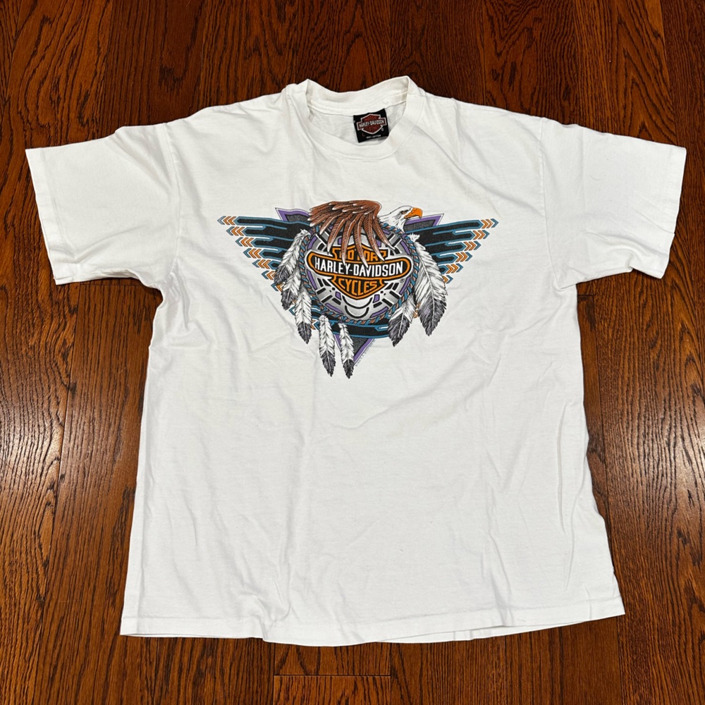 Vintage Pacific Harley Davidson Hanes Beefy White Tee Honolulu Hawaii
